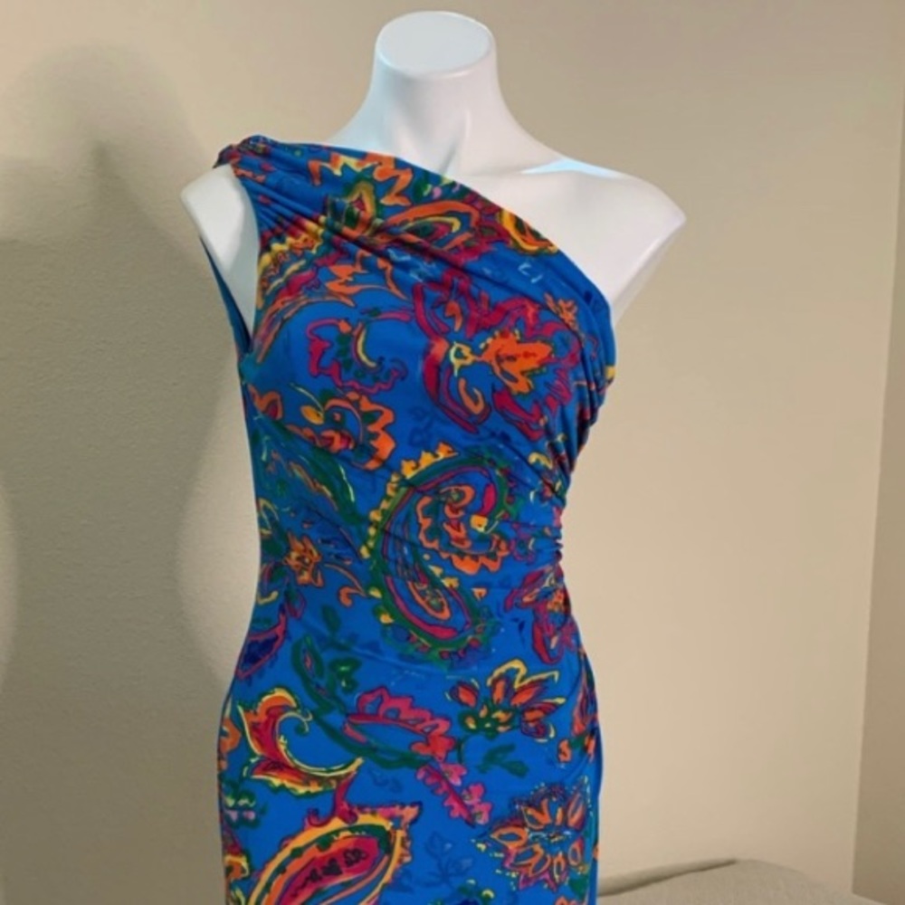 Ralph Lauren One shoulder tea length dress